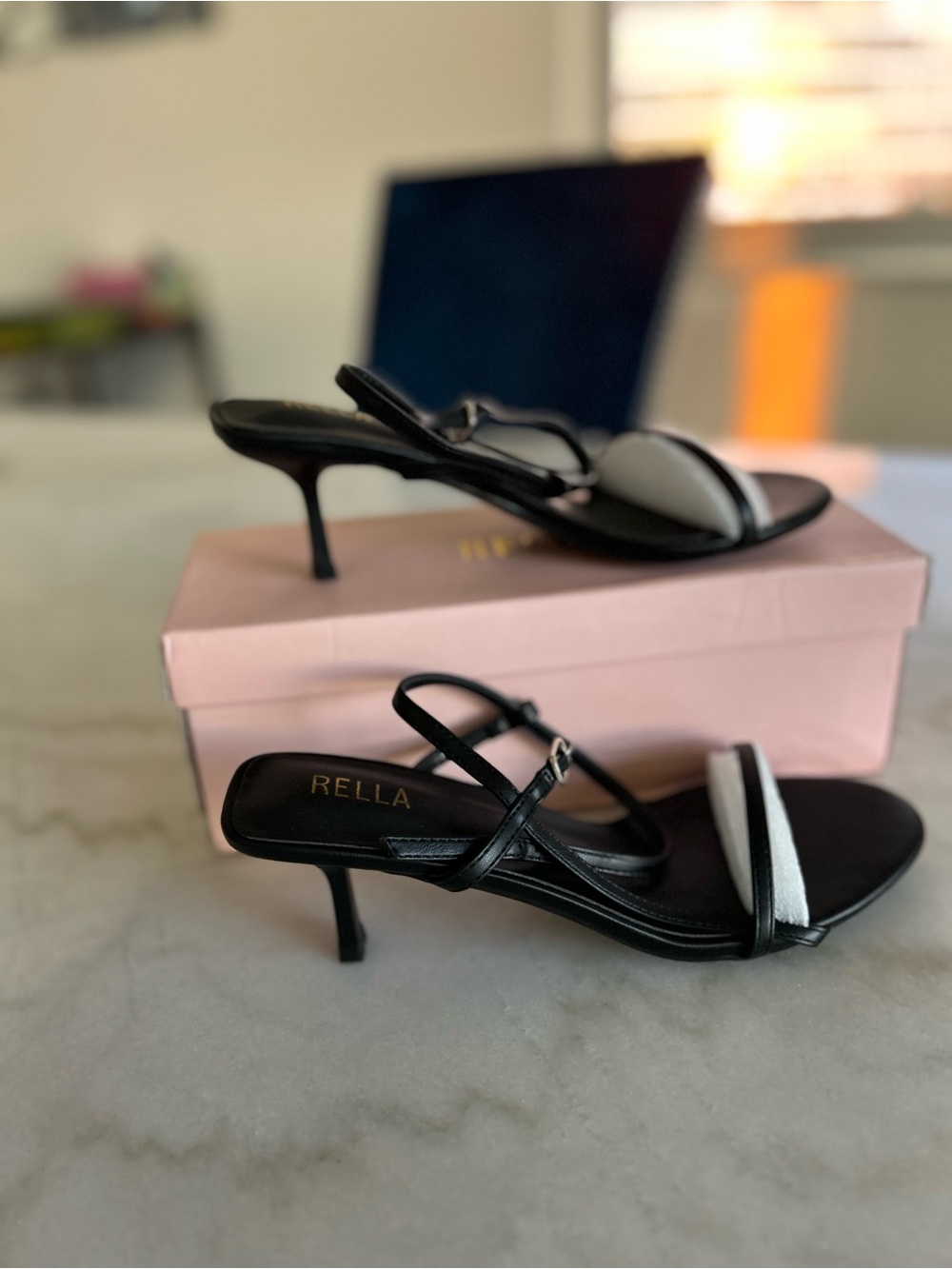 Rella Black and White Strappy Kitten Heel Sandals